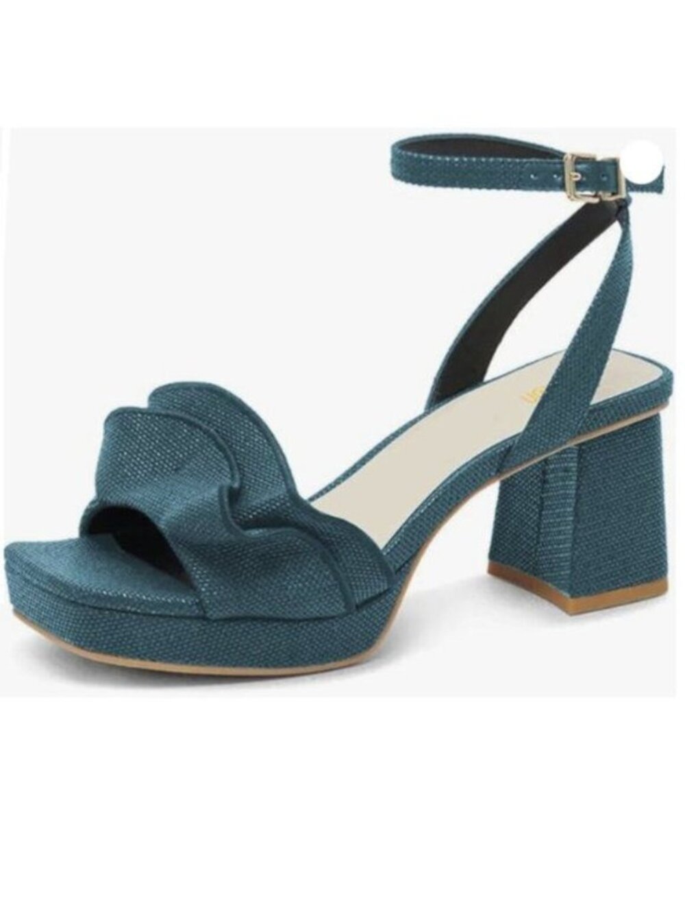 Pazzion Women Platform Square Toe Pleated Ruffle Sandals Chunky High Heels Blue